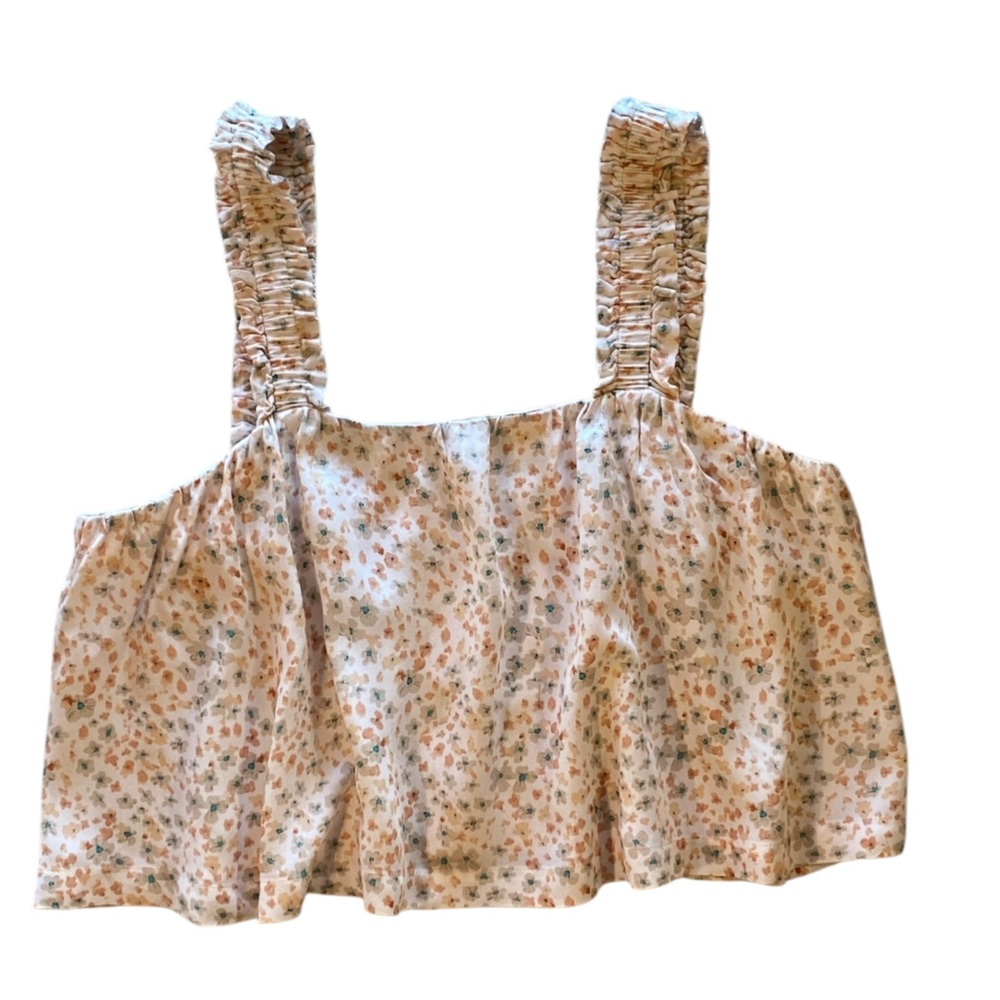 Monte - Peach Orange Floral Ruffles Buttons in Back Size Small